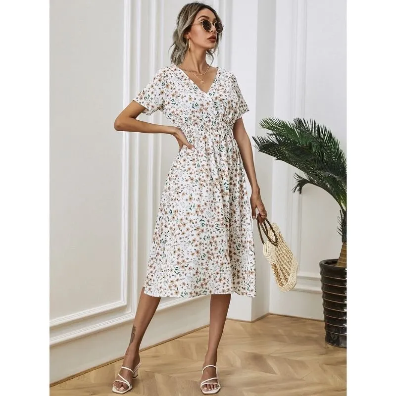 Vestido Midi Vintage Floral Acinturado - Imagem 7