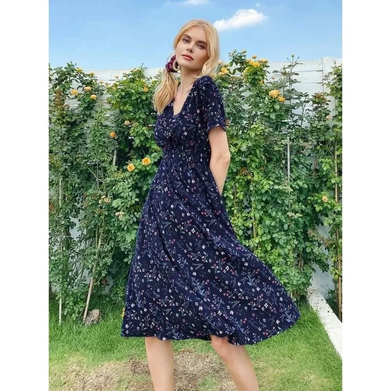 Vestido Midi Vintage Floral Acinturado - Imagem 8