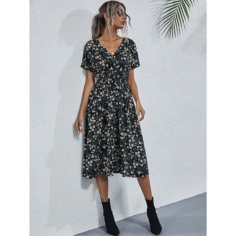 Vestido Midi Vintage Floral Acinturado - Imagem 9