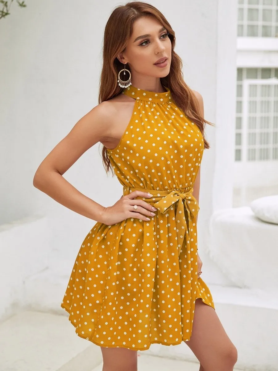 Vestido Poá Acinturado