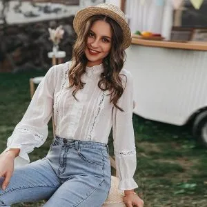 Camisa Renda com Botões