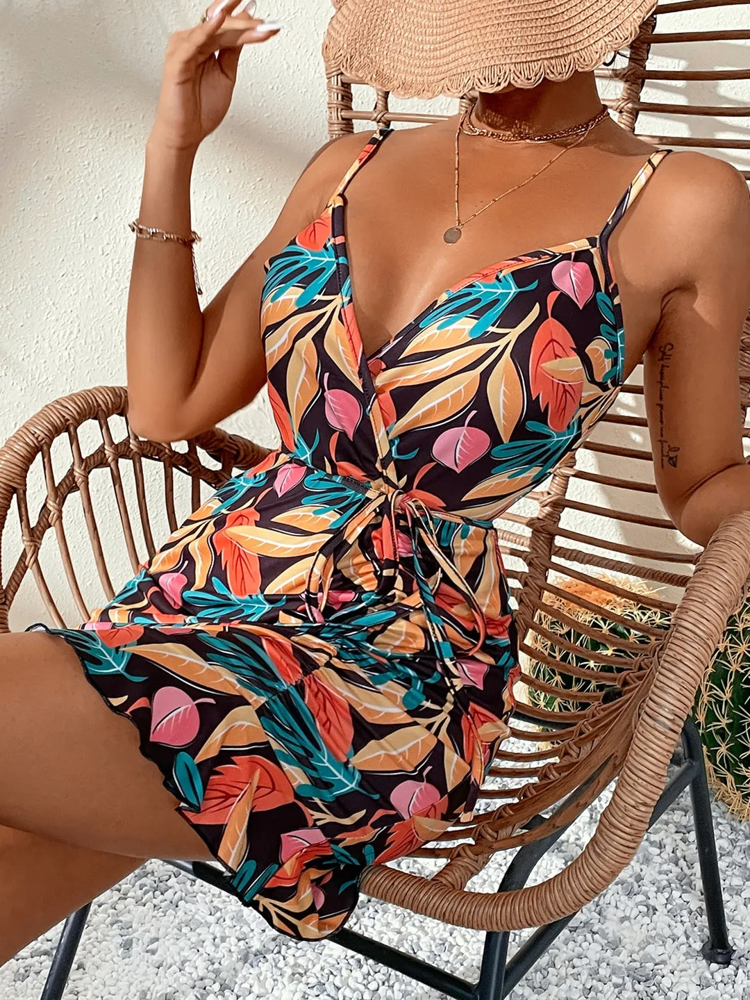 Vestido Curto Tropical Com Babados - Imagem 3