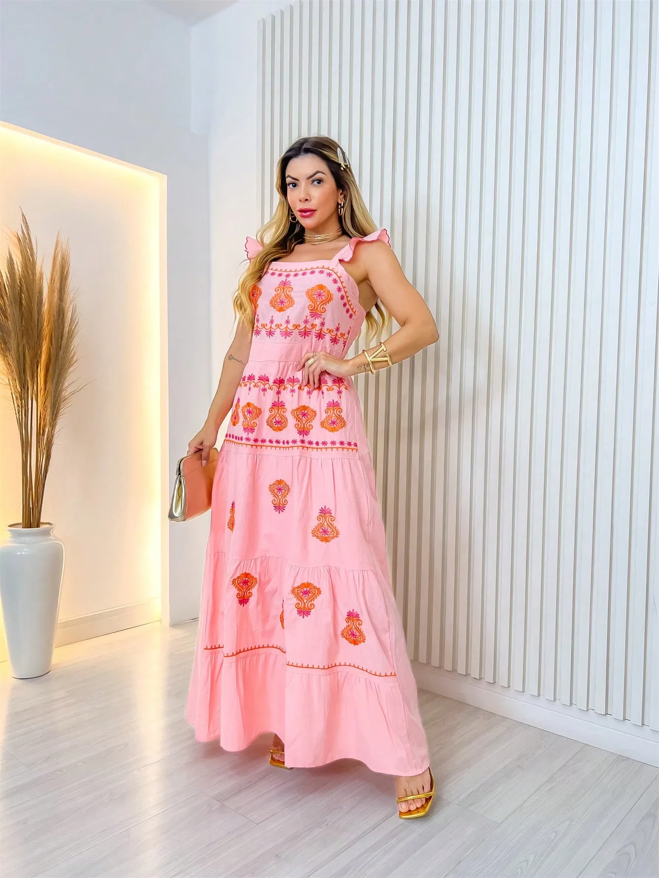 Vestido Longo Bordado Indiano