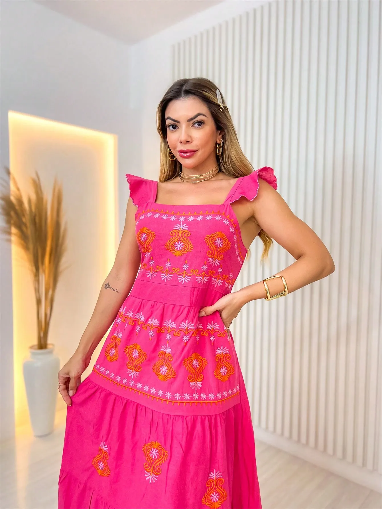 Vestido Longo Bordado Indiano - Imagem 5