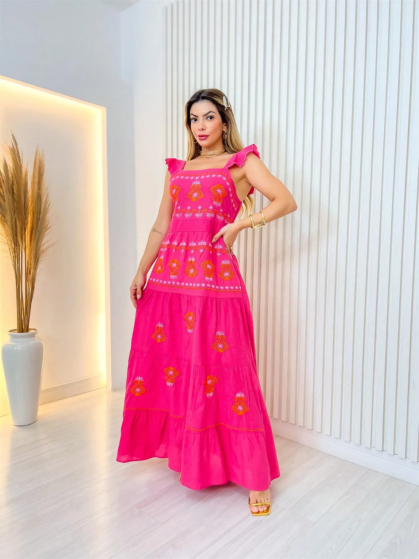 Vestido Longo Bordado Indiano - Imagem 6