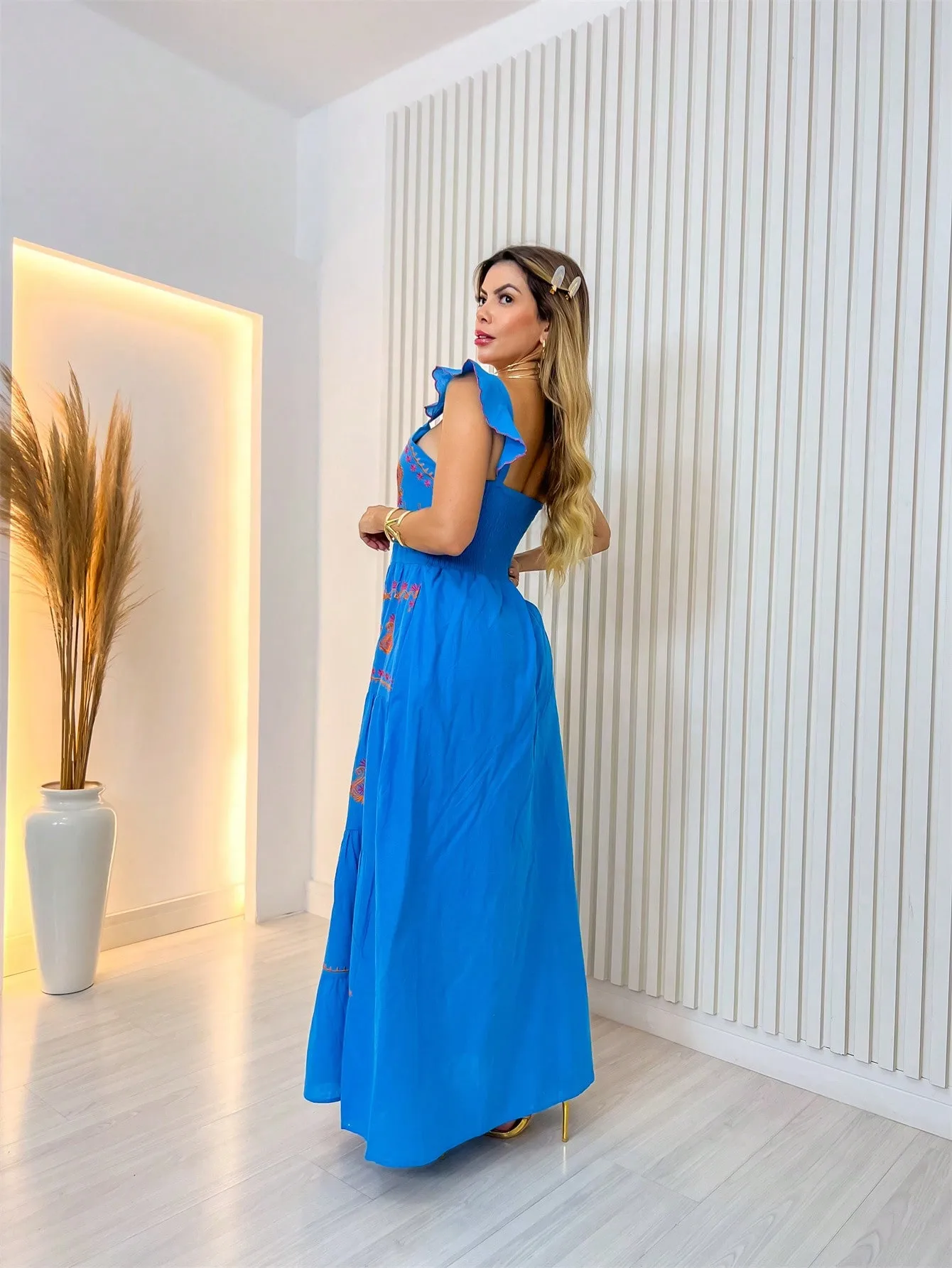 Vestido Longo Bordado Indiano - Imagem 7