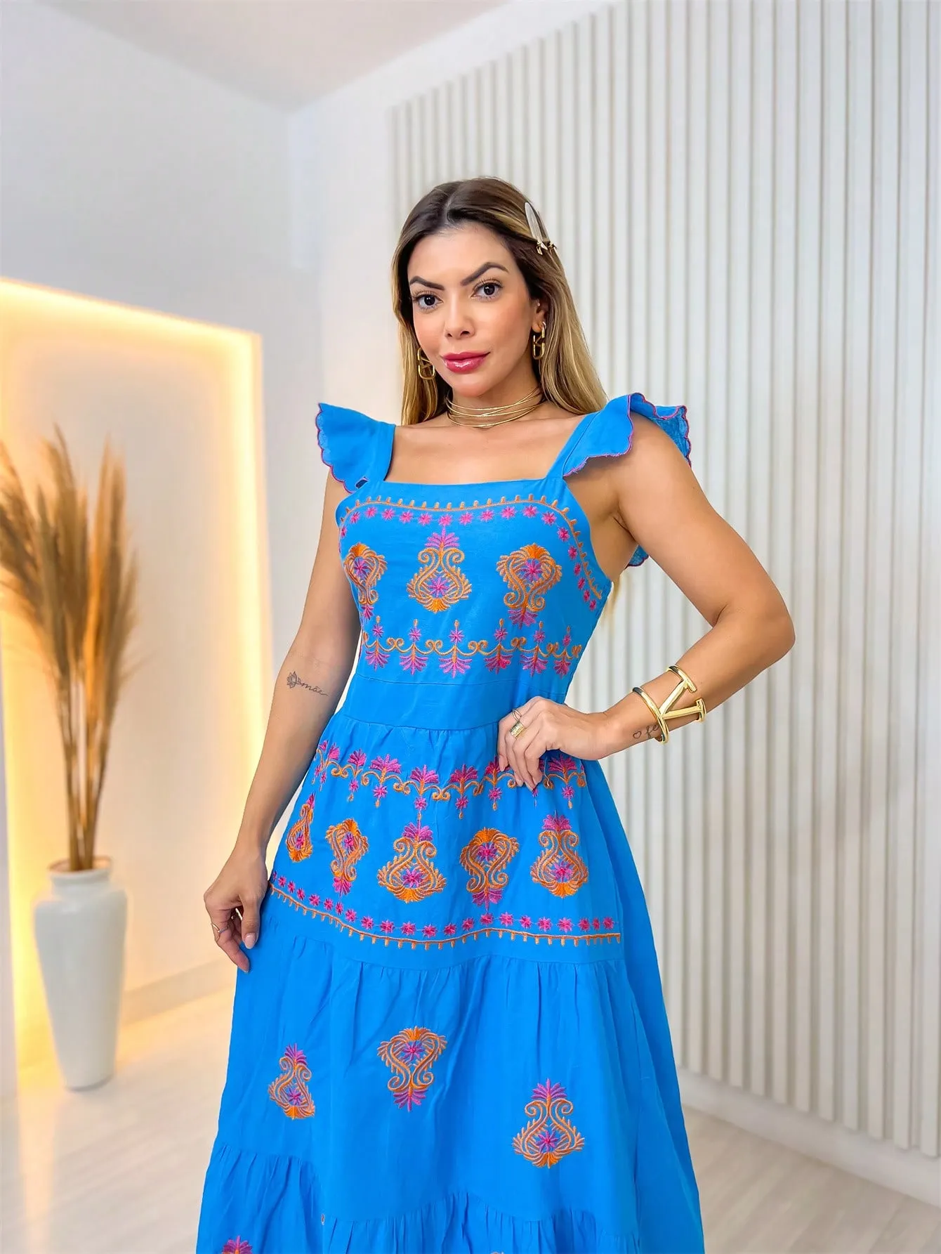 Vestido Longo Bordado Indiano - Imagem 8