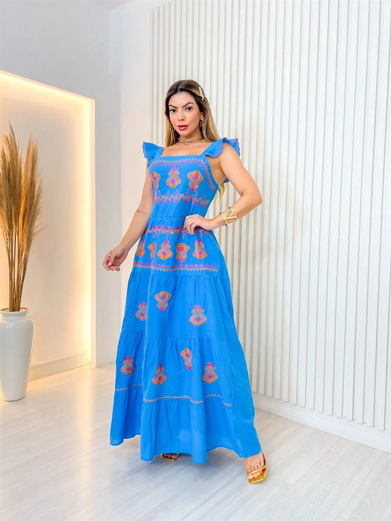 Vestido Longo Bordado Indiano - Imagem 9