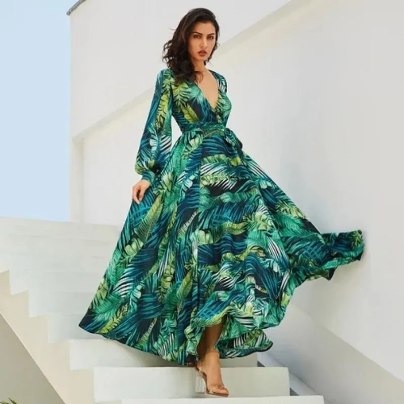 Vestido Longo Verde Tropical