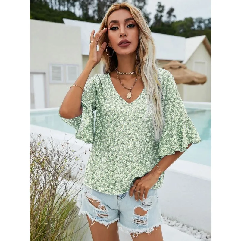 Blusa Florzinhas Manga Babado - Imagem 9