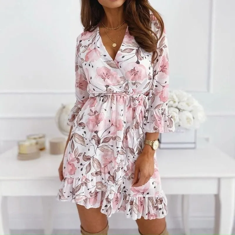 Vestido Curto Estampa Flores com Babados - Imagem 7