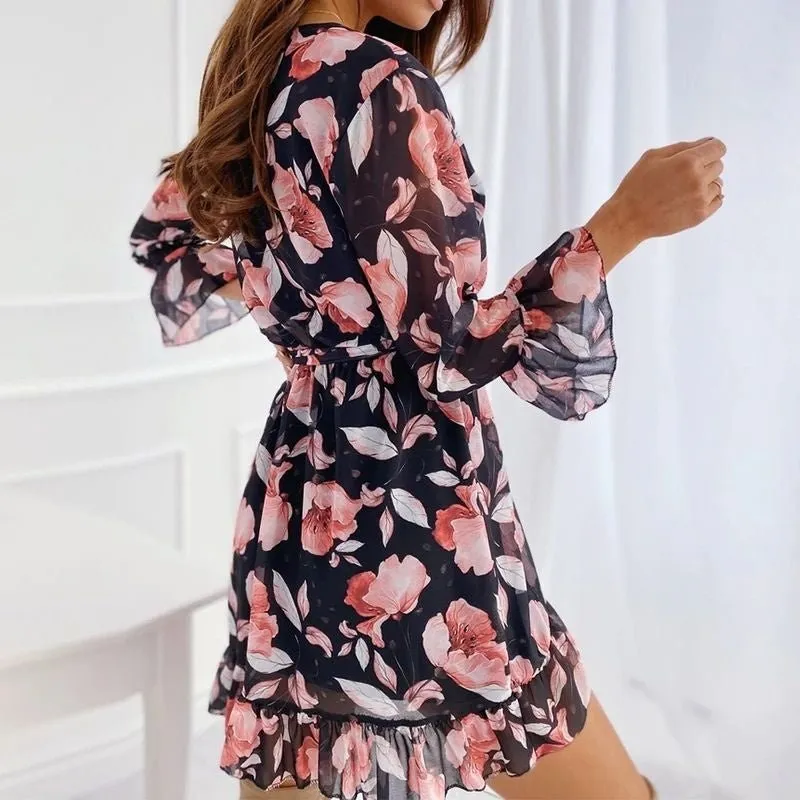 Vestido Curto Estampa Flores com Babados - Imagem 4