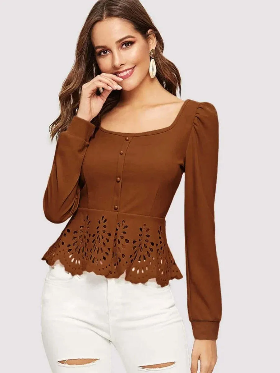 Blusa Peplum Detalhes Vazados