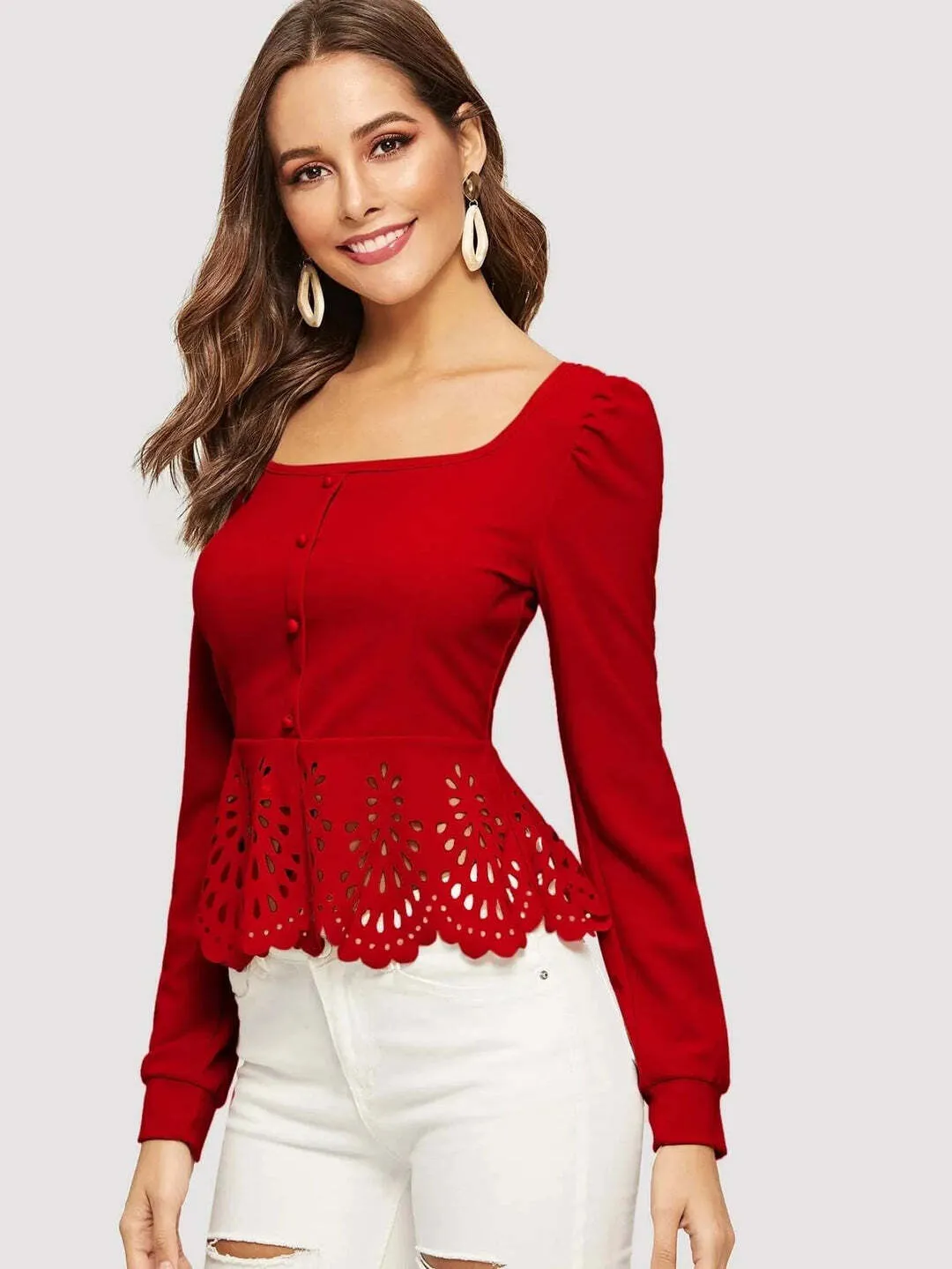 Blusa Peplum Detalhes Vazados - Imagem 6