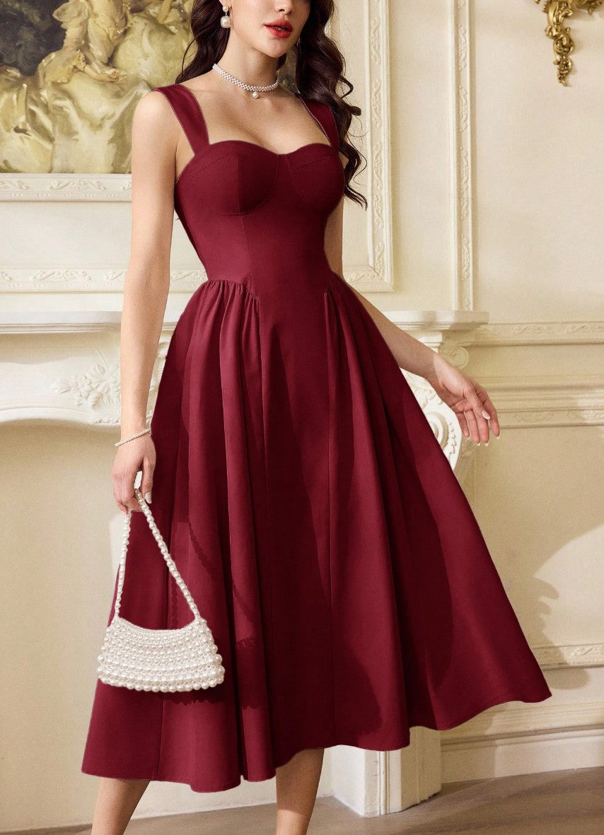 Vestido Midi Estruturado Decote Coração Rodado - Imagem 3