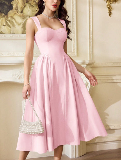 Vestido Midi Estruturado Decote Coração Rodado - Imagem 7