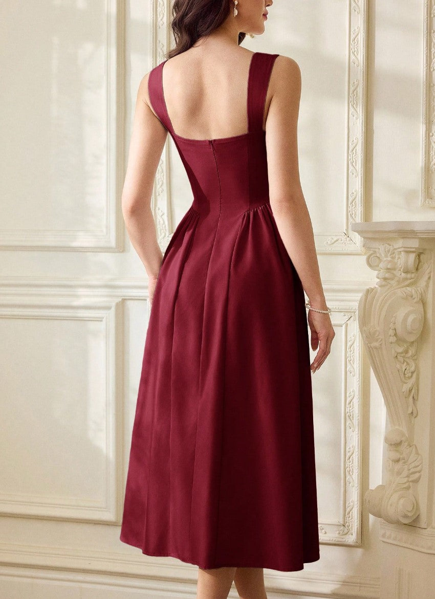 Vestido Midi Estruturado Decote Coração Rodado - Imagem 4