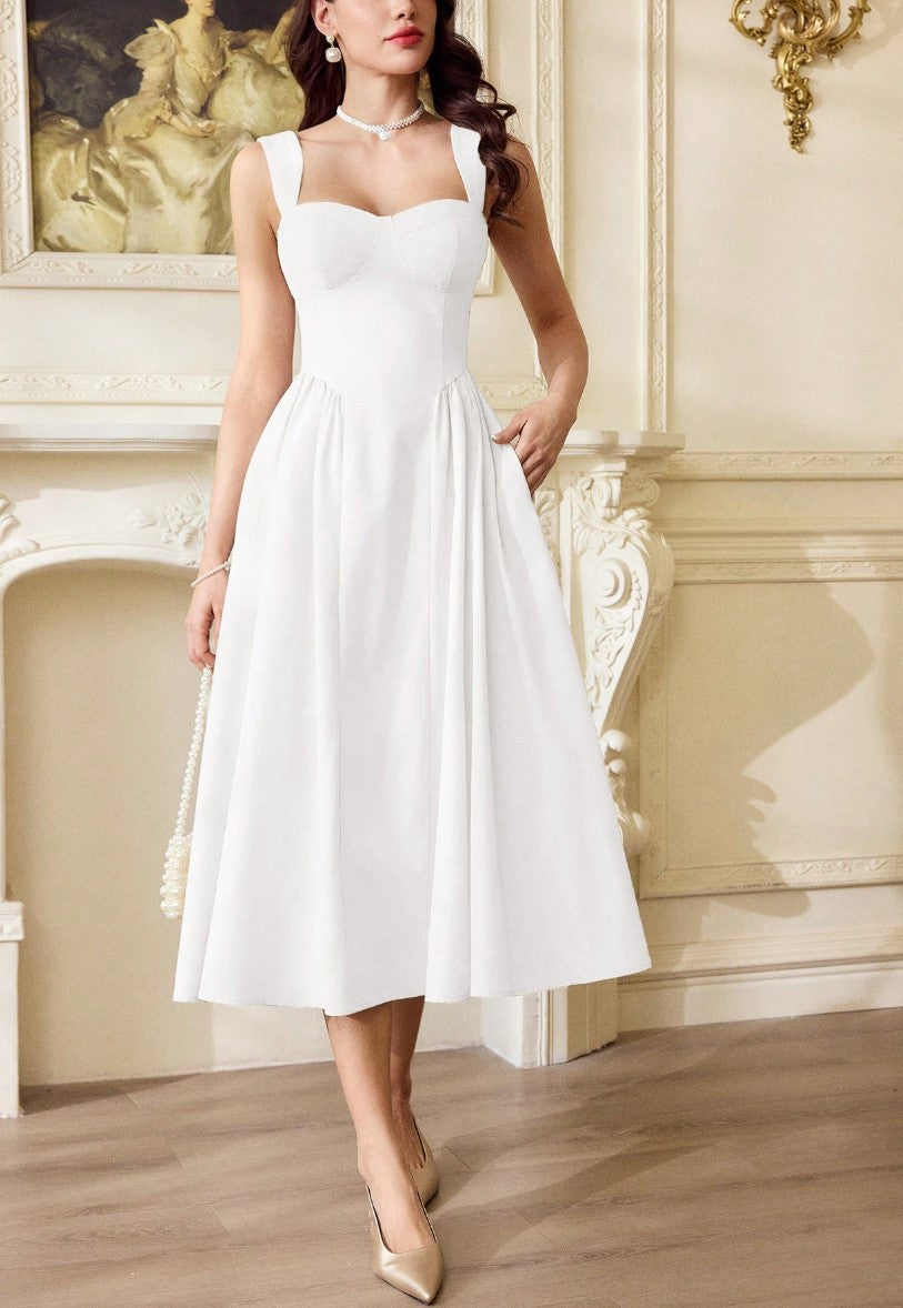 Vestido Midi Estruturado Decote Coração Rodado - Imagem 11